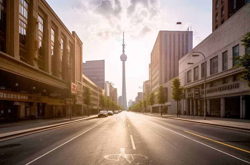 夕阳城市街景马路塔摄影图,高清,摄影图,摄影图片,图片大全,摄影图免费下载